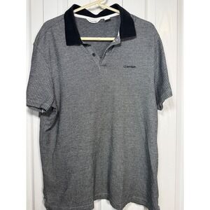 Calvin Klein Men's Polo Shirt M Gray Black Collar Short Sleeve Casual Knit Patte